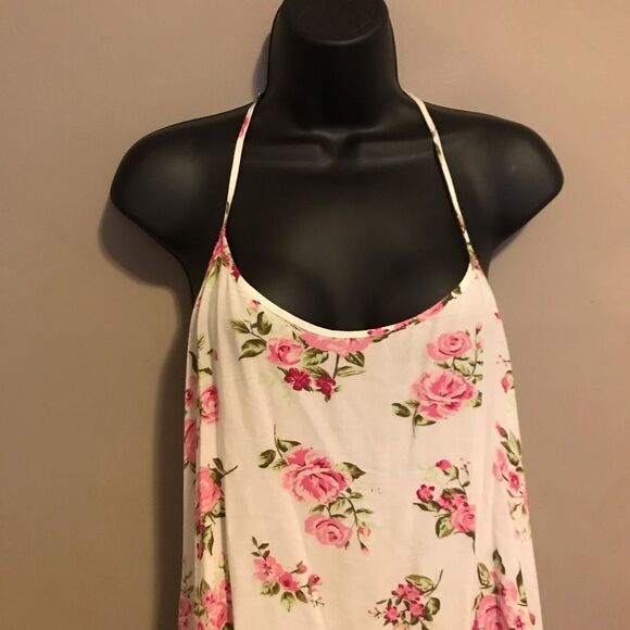 NO Boundaries Woven Caged Back Cami Ivory Flowers - Picture 4 of 7